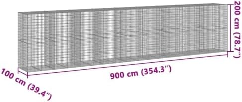 vidaXL Gabion Basket with Cover - Galvanized Iron, 354.3"x39.4"x78.7" for Landscaping & Outdoor Decoration - Image 7