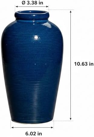 Blue Ceramic Vases Home Decor - 11 Inch Tall Farmhouse Vases for Flowers, Modern Textured Vase for Centerpieces, Living Room, Kitchen Island Decor, Fireplace, Entryway Decorations - Image 2