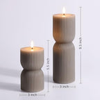Taupe Ribbed Flameless Pillar Candles with Remote Set of 2 - Image 2