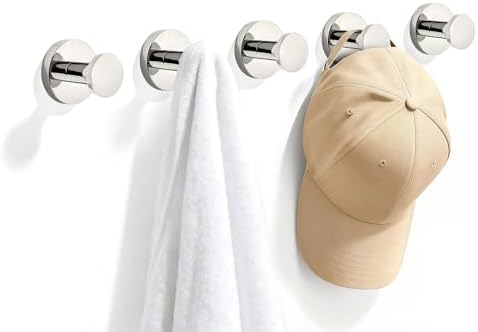 TUNNY 5 Pack Round Towel Hooks-Polished Nickel Modern Coat Hooks Shower Towel Hooks for Bathroom Kitchen Home Storage by TUNNY