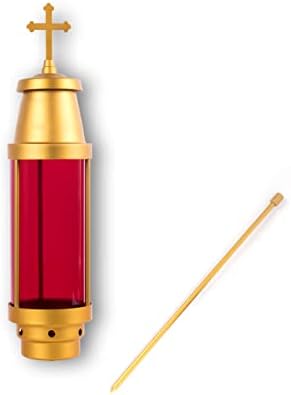 Cemetery Candle Holder, Greek Orthodox Cross Grave Lantern, Red - Image 5