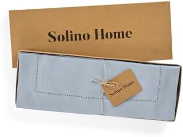 Solino Home 100% Pure Linen Table Runner Dusty Blue Hemstitch, 14 x 156 in - Image 5