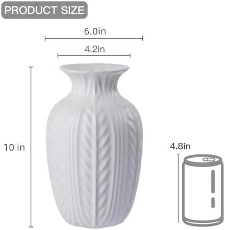 Lvases 10in Wheat Textured White Ceramic Flowers Vase Modern Home Decor - Image 6
