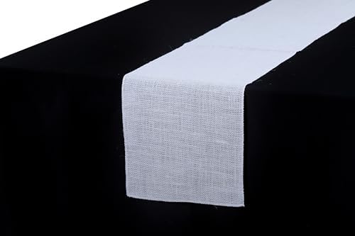 MDS® Pack of 12 Natural Burlap Table Runner, 12 x 108 Inch, Jute Rustic Farmhouse Boho Table Decor for Wedding Reception, Dining Table, Bridal Shower, Baby Shower & Party Decorations - White - Image 3