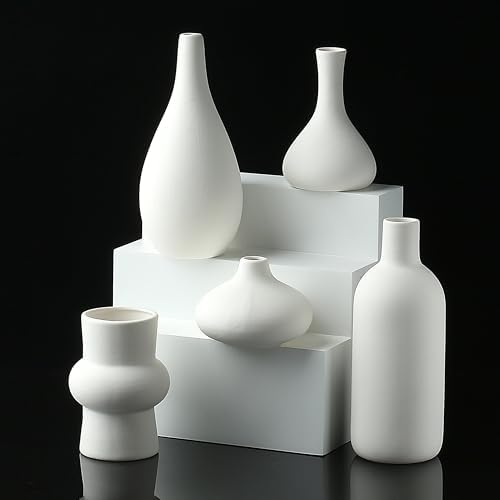 Set of 16 White Ceramic Bud Vases, Minimalist Boho Small Pampas Grass Flower Vase for Farmhouse Home Decor, Wedding Centerpiece, Shelf and Table Decoration - Image 5
