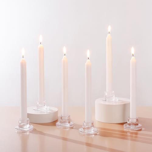 ZQXJWF Clear Glass Taper Candle Holders Set, Round Base Design, Elegant Dining Table Decor, for Table Centerpiece Wedding Party Advent Christmas Home Decorations(24, Clear) - Image 3