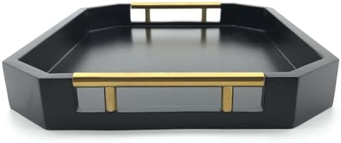 Serving Tray with Polished Metal Handles, Hexagon Coffee Table Tray, Modern Rectangle Decorative Tray, Large Ottoman Tray, Perfect for Storage and Display (Black Rectangle) - Image 4