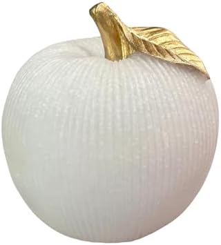 Sandstone White Apple Figurine with Gold Leaf, Textured Resin Fruit Sculpture, Modern Neutral Home Decor Statue Accent for Kitchen Counter, Coffee Table, Shelf & Dining Table Centerpiece by Dwelloria