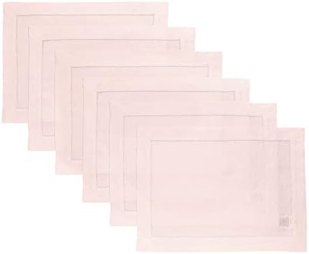 Solino Home 100% Pure Linen Placemats Pink Hemstitch, 14 x 19 in, Set of 6 by SolinoHome