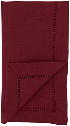 SARO LIFESTYLE Classic Hemstitch Cloth Napkins (Set of 12) - Elegant Everyday Dinner Napkins with Textured Fabric and Hemstitched Border for Dining Tables and Formal Entertaining, 22"x22", Burgundy - Image 2