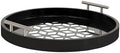 Kate and Laurel Caspen Cut Out Pattern Decorative Round Tray with Silver Metal Handles; 16 x 16; Black and Silver; Modern Glam Serving Tray with Handles for Living Room Decor by KateandLaurel