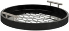 Kate and Laurel Caspen Cut Out Pattern Decorative Round Tray with Silver Metal Handles; 16 x 16; Black and Silver; Modern Glam Serving Tray with Handles for Living Room Decor by KateandLaurel