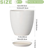 12 Inch Ceramic Planter Pot, Large Planter with Drainage Hole and Saucer Round Flower Pot for Indoor Outdoor Plants, White - Image 3