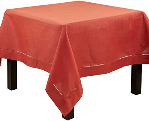 SARO LIFESTYLE Classic Hemstitch Tablecloth - Elegant Everyday Tablecloth with Textured Fabric and Hemstitched Border for Dining Tables and Formal Entertaining, 72"x72", Terracotta by SaroLifestyle