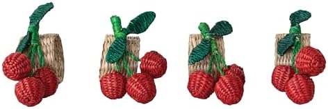 Creative Co-Op Woven Seagrass Cherry Napkin Ring, Red, Green and Natural, Set of 4 - Image 5