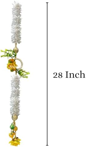 Divyakosh White Gajra Flowers & Yellow Rose Multipurpose Wall Side Hanging Pack of 2 Strings, Artificial Flower Latkan for Temple|Diwali Pooja Door Décoration - 28 Inch, Medium, Style 6 - Image 5
