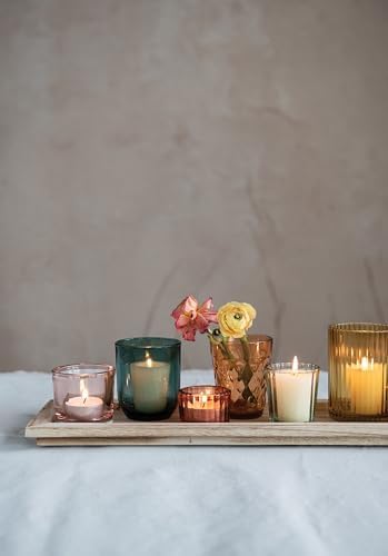 Creative Co-Op Round Glass Votive Holders on Wood Tray, Multicolor, Set of 9 - Image 3