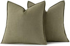 MIULEE Decorative Linen Euro Sham Pillow Covers 22x22 Inch Light Olive Green - Image 6