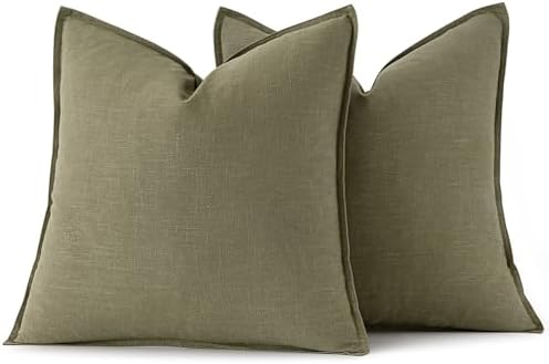 MIULEE Decorative Linen Euro Sham Pillow Covers 24x24 Light Olive Green - Image 6