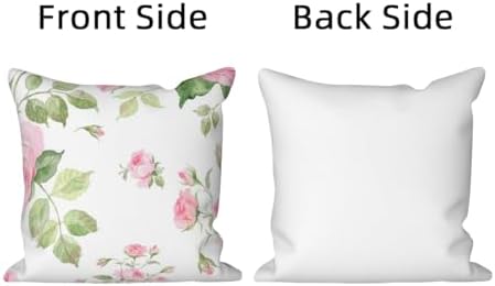 Pink Roses Throw Pillow Covers Blooming Floral Set of 4 Vintage Countryside Small Flower Green Leaves Linen Square Pillowcases for Couch Sofa Bedroom Patio Farmhouse Chair 26x26 Inch - Image 7