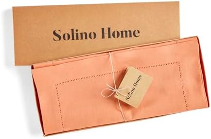 Solino Home 100% Pure Linen Dining Table Runner Coral Hemstitch, 14 x 90 in - Image 5