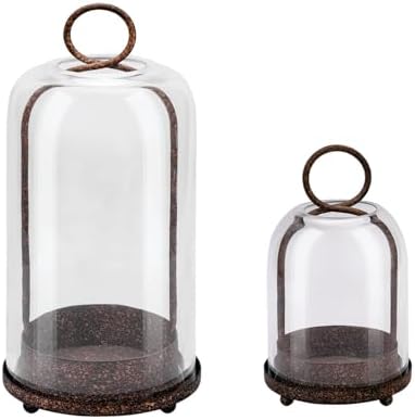 6" & 4" Wide Versatile Modern Metal Hurricane Lantern with Handmade Sturdy Glass Dome in Rustic Brown for Pillar Candle & Plants, Industrial, Farmhouse, Shabby Chic (Brown, 4"x7.5" &6.3"x11.2") by Unknown