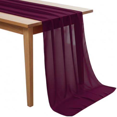 MDS Pack of 15 | Eggplant | 10ft Chiffon Table Runner 29x120 Inches Long Romantic Rustic Sheer Gauze Runner for Wedding Bridal Shower Birthday Banquets Engagement Spring Easter Boho Decorations by MDS