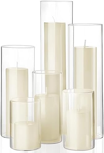 Shihanee 6 Glass Cylinder Vase Pillar Candle,Ivory,Set of 6 by Shihanee