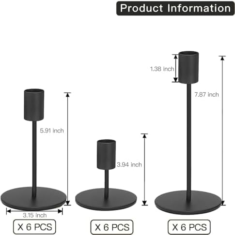 Black Candlestick Holders Bulk for Taper Candles Decorative Metal Candelabra Candle Holders Fit 0.8 Inch Diameter Candles Gold Taper Candle Stands for Wedding Home Party Table Decor (Set of 27) - Image 2