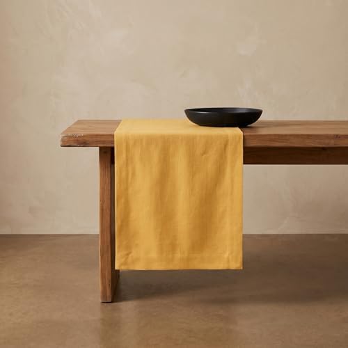 Solino Home 100% Pure Linen Dining Table Runner Yellow, Fete 14 x 144 in by SolinoHome