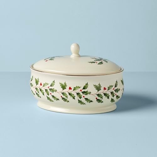 Lenox Holiday Ivory Porcelain Christmas Candy Jar with Lid - Image 6