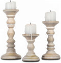 Mela Artisans Mango Wood Candle Holders - Whitewash Finish, Set of 3 by MelaArtisans