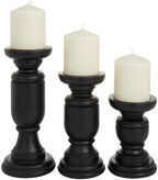 Deco 79 Mango Wood Decorative Candle Holder Turned Style Pillar Candle Stand, Set of 3 Candlestick Holder 10', 8', 6'H, Black by Unknown