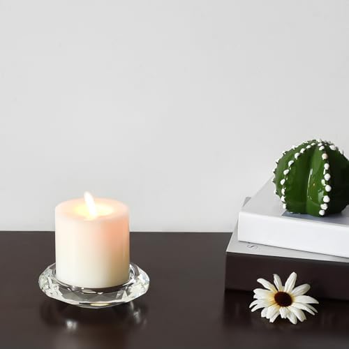 Crystal Candle Holders, Pillar Candlestick Decorations for Home Party Dinner Christmas Wedding, Suitable for Large Cylindrical Candles Hand-Cut 4.3'' X 1'' Clear - Image 3