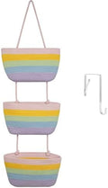 TeoKJ Over the Door Hanging Basket, 3-Tier Woven Cotton Wall-Mounted Storage Organizer Bag Decorative Hanging Nursery Baskets, Rainbow by TeoKJ