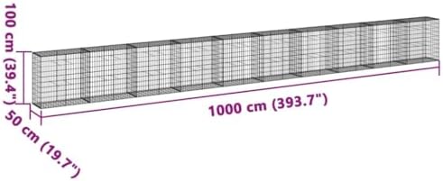 vidaXL Gabion Basket with Cover 393.7"x19.7"x39.4" Galvanized Iron - Image 3