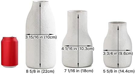 Ceramic Vases for Home Decor - Matte White Textured Vase Set of 3, Decorative Vases for Flowers, Pampas Grass Arrangement, Table Centerpieces, Office and Living Room Boho Decor - Image 7