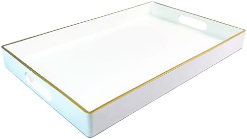 Large White Rectangular Decorative Tray – Plastic Serving Tray with Handles for Coffee Table, Ottoman, Living Room, 15.7” x 11.8” x 1.6 by Umisriro