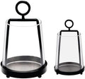 6" & 4" Wide Modern Farmhouse Metal Hurricane Candle Holder with Handmade Sturdy Glass Sleeve in Black for Pillar Candle & Plants, Glass Hurricane Lantern, Industrial, Minimalistic by Unknown