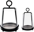 6" & 4" Wide Modern Farmhouse Metal Hurricane Candle Holder with Handmade Sturdy Glass Sleeve in Black for Pillar Candle & Plants, Glass Hurricane Lantern, Industrial, Minimalistic by Unknown