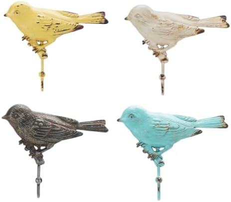 SOFFEE DESIGN Set of 4 Vintage Metal Birds Wall Coat Hooks, Heavy Duty Hangger Hooks, Farmhouse Wall Mounted Hanging Rack Hooks for Scarf, Bag, Towel, Key, Cap by SOFFEEDESIGN