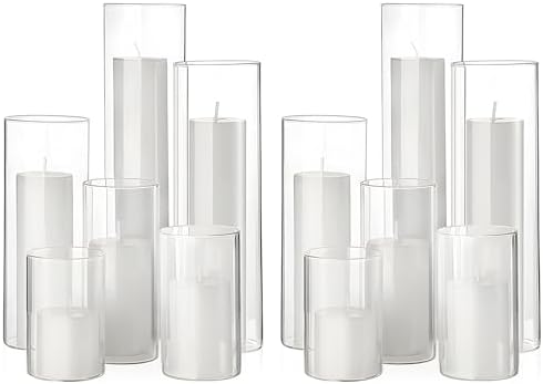 Shihanee 6 Glass Cylinder Vase Pillar Candle,White,Set of 12 by Shihanee