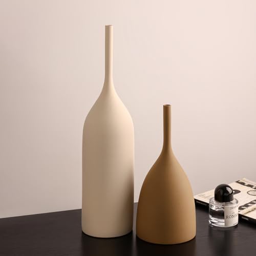 Ceramic Vases Set of 2, Modern Boho Vases for Centerpiece Decor, Matte Minimalist Neutral Vases for Home Decor, Living Room, Bookshelf, and Entryway Table Decor (Multicolor-2) - Image 3