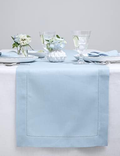 Solino Home 100% Linen Table Runner Sky Blue, Classic Hemstitch 14 x 120 in by SolinoHome