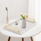 XIGEXIGE Ivory Shagreen Decorative Tray Large Rectangle Coffee Table Tray for Ottoman Faux Leather Serving Tray with Brushed Gold Handles - Image 5