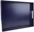 Navy Blue Serving Tray for Coffee Table, Rectangular Plastic Decorative Tray with Handles for Entertaining, Outdoor Patio, Living Room, Ottoman, Bathroom Counter, 11.8”*15.7”*1.6” by SforGUVA