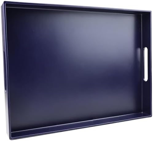 Navy Blue Serving Tray for Coffee Table, Rectangular Plastic Decorative Tray with Handles for Entertaining, Outdoor Patio, Living Room, Ottoman, Bathroom Counter, 11.8”*15.7”*1.6” by SforGUVA