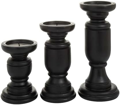 Deco 79 Mango Wood Decorative Candle Holder Turned Style Pillar Candle Stand, Set of 3 Candlestick Holder 10', 8', 6'H, Black - Image 3