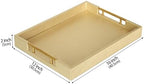 HofferRuffer Faux Leather Serving Tray with Gold Metal Handles, Stylish Decorative Tray Organizer for Coffee Table, Ottoman, Home Decor and Serving (Gold, 16.2" x 12.2" x 2") - Image 2
