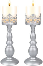 Candle Holders for Pillar Candles Gothic Matte Pearl Silver Tall Candle Holders Set of 2 Decorative Large Table Centerpieces Candle Stand Decor (Pearl Silver 2PCS A) by DRELIFAM